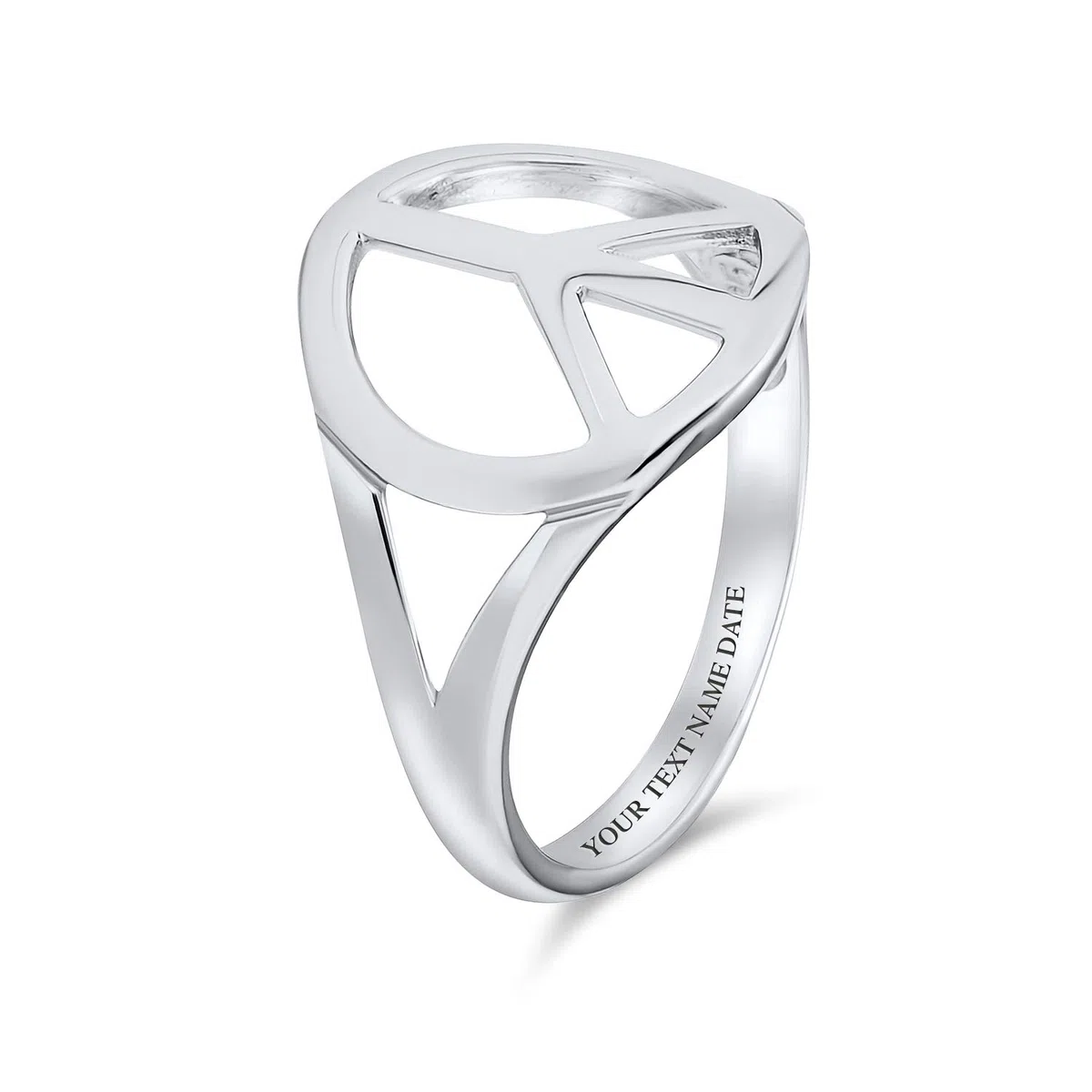 Bling Jewelry Anillo de símbolo de paz mundial abierto de plata esterlina .925 simple retro con banda dividida para mujeres adolescentes.