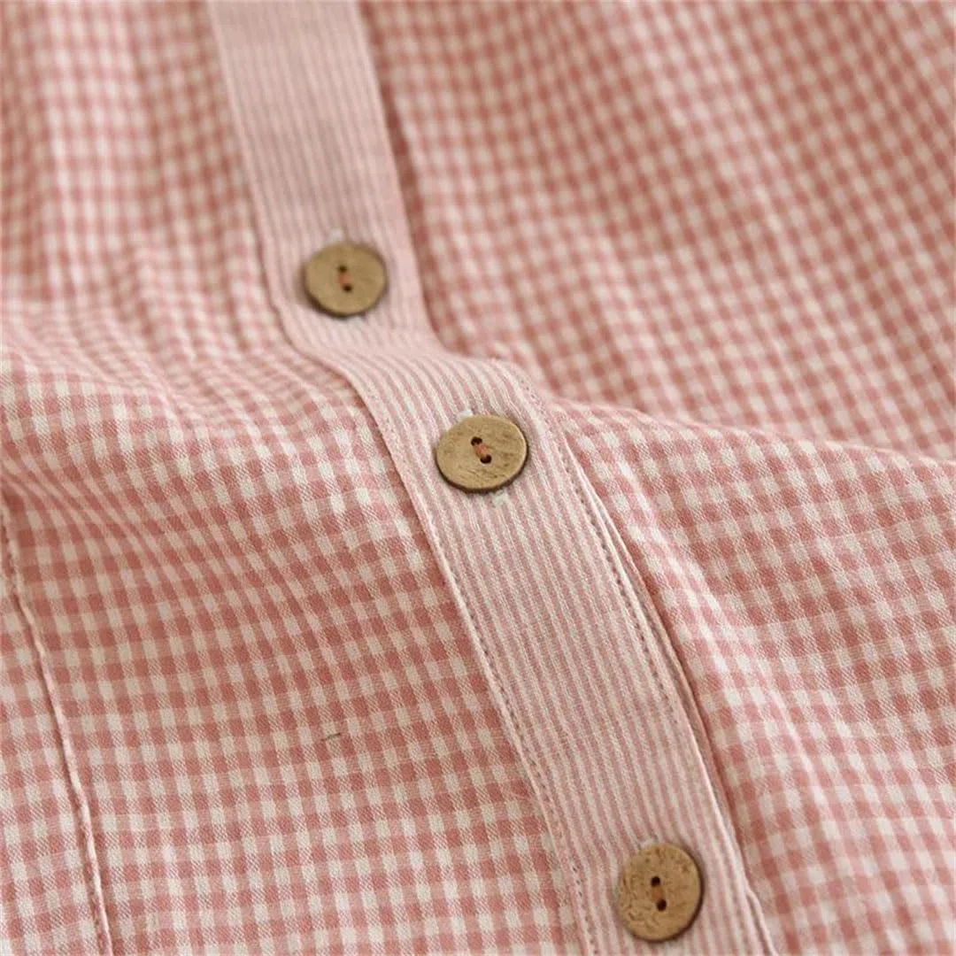 Conjunto de pijama de gasa para mujer, pantalones de manga larga a cuadros, ropa de casa de dos piezas