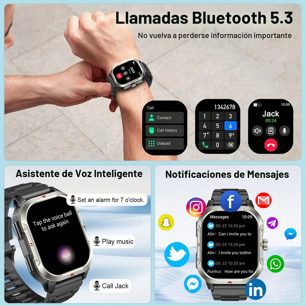 Jugeman Reloj Inteligente Hombre con GPS, 2.06'' Smartwatch,Fitness Tracker | Llamadas Bluetooth, IP68, 110+ Modos Deportivos, Monitor de Sueño/Podómetro/Pulsómetro Smart Watch para Android iOS