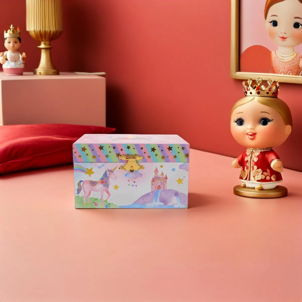 Abaodam Joyero Musical Pequeño de Unicornio para Niña Caja de Música Decorativa Multifuncional Estuche para Guardar Joyas con Melodías Obsequio de Cumpleaños y Escritorio