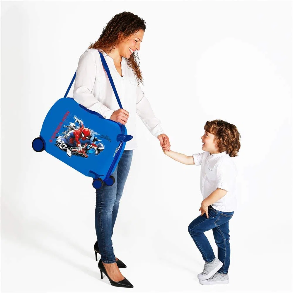 Marvel Spiderman Geo Maleta Infantil, azul, 4 Ruedas ABS | Equipaje de Mano