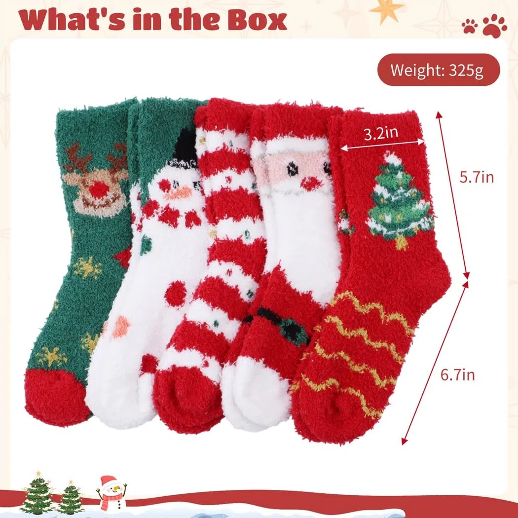 Paquete de 10 calcetines festivos de Navidad, calcetines cálidos de invierno, estampados de árbol de Papá Noel, calcetines de Navidad coloridos, perfectos para fiestas de Navidad, 5 pares,