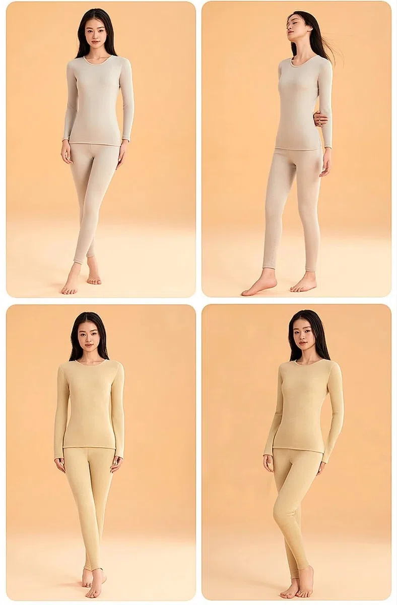 Conjuntos Térmicos Para Mujer Ropa interior térmica sin costuras for mujer, pantalones de manga larga con cuello redondo, conjunto de dos piezas, traje de lencería suave y cálido de terciopelo Conjunt
