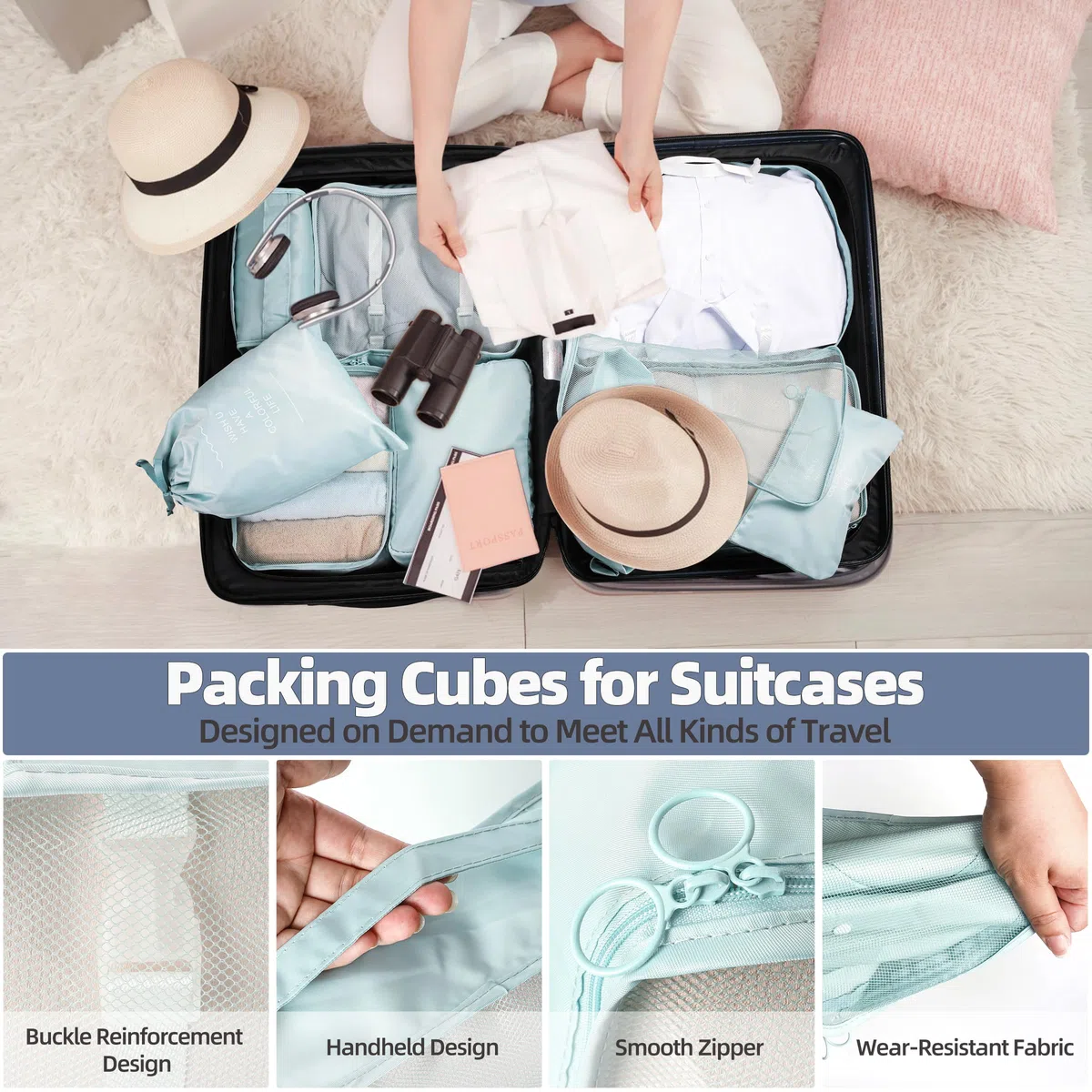Juego de 10 cubos de embalaje para viajes, organizador de maletas esenciales de viaje, bolsas organizadoras de equipaje, organizadores de equipaje expandibles, bolsas de viaje, cubos de embalaje para