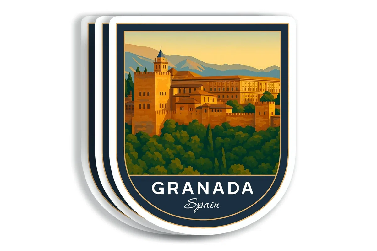 Calcomanías de Granada España (3 unidades, 3 x 3) – Pegatina de viaje de España – Regalo de viaje Granada – Recuerdo de turismo – Calcomanías para equipaje – Maleta – Álbum de recortes – Laptop