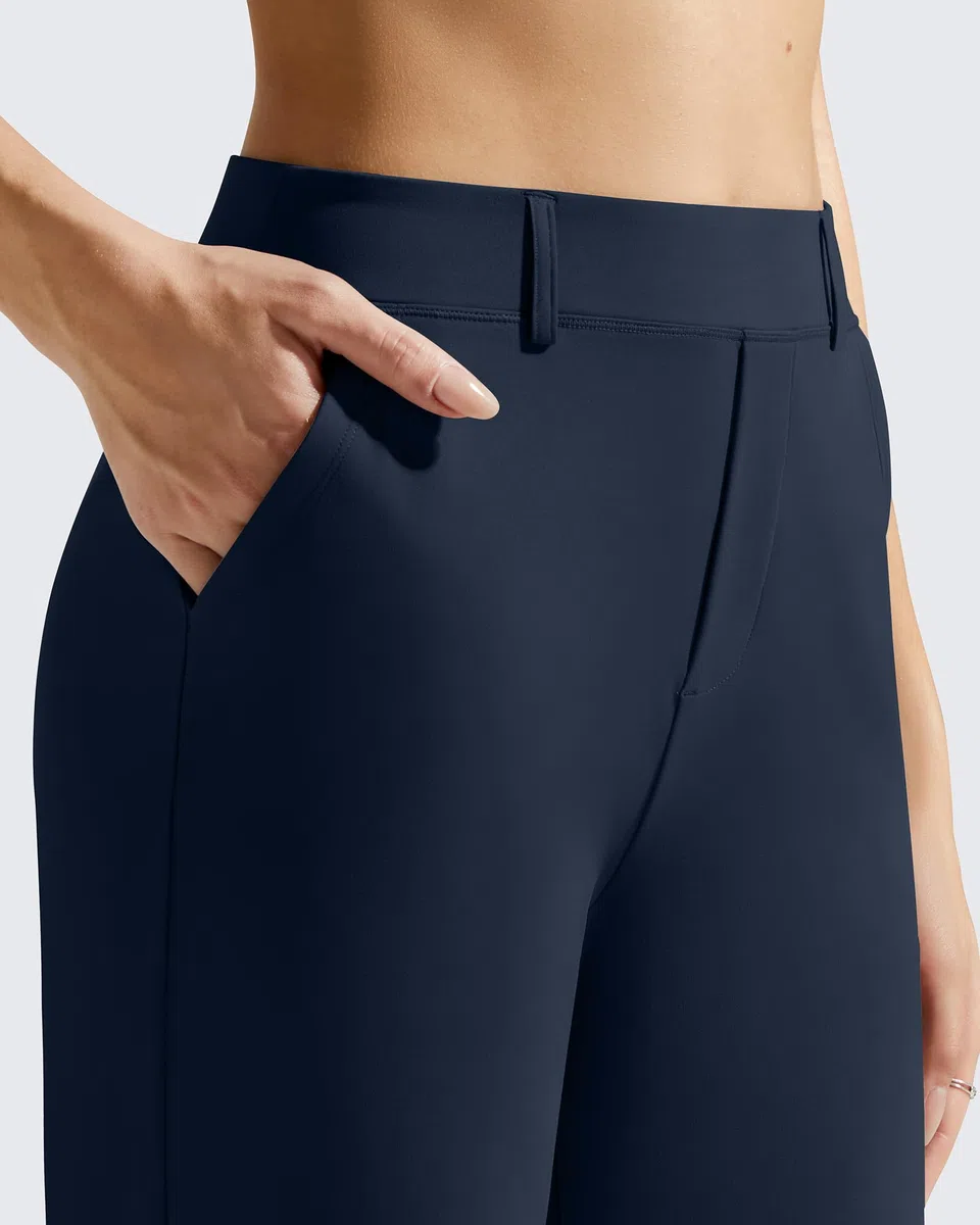 G4Free EverGoing - Pantalones de vestir de pierna ancha para mujer, elásticos, de cintura alta, pantalones casuales con bolsillos
