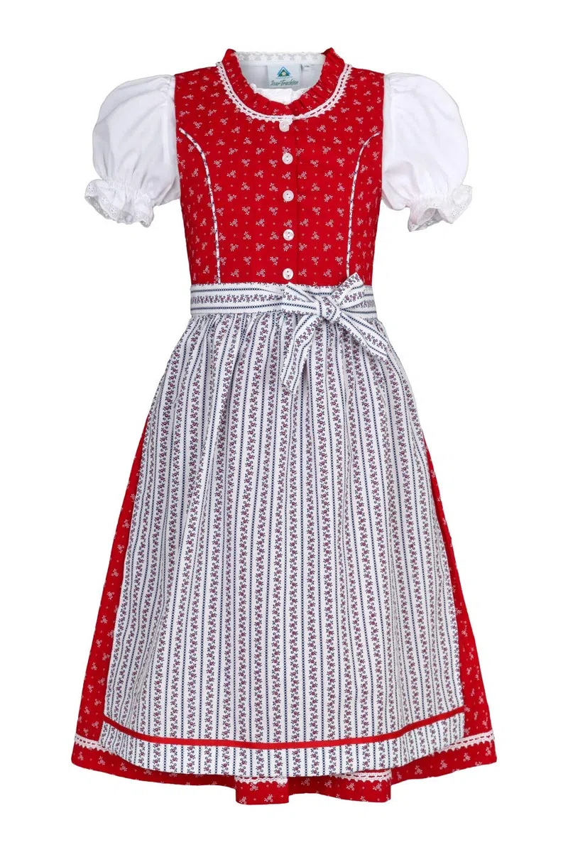 Isar-Trachten Vestido de tirolesa para niños, color rojo o rosa