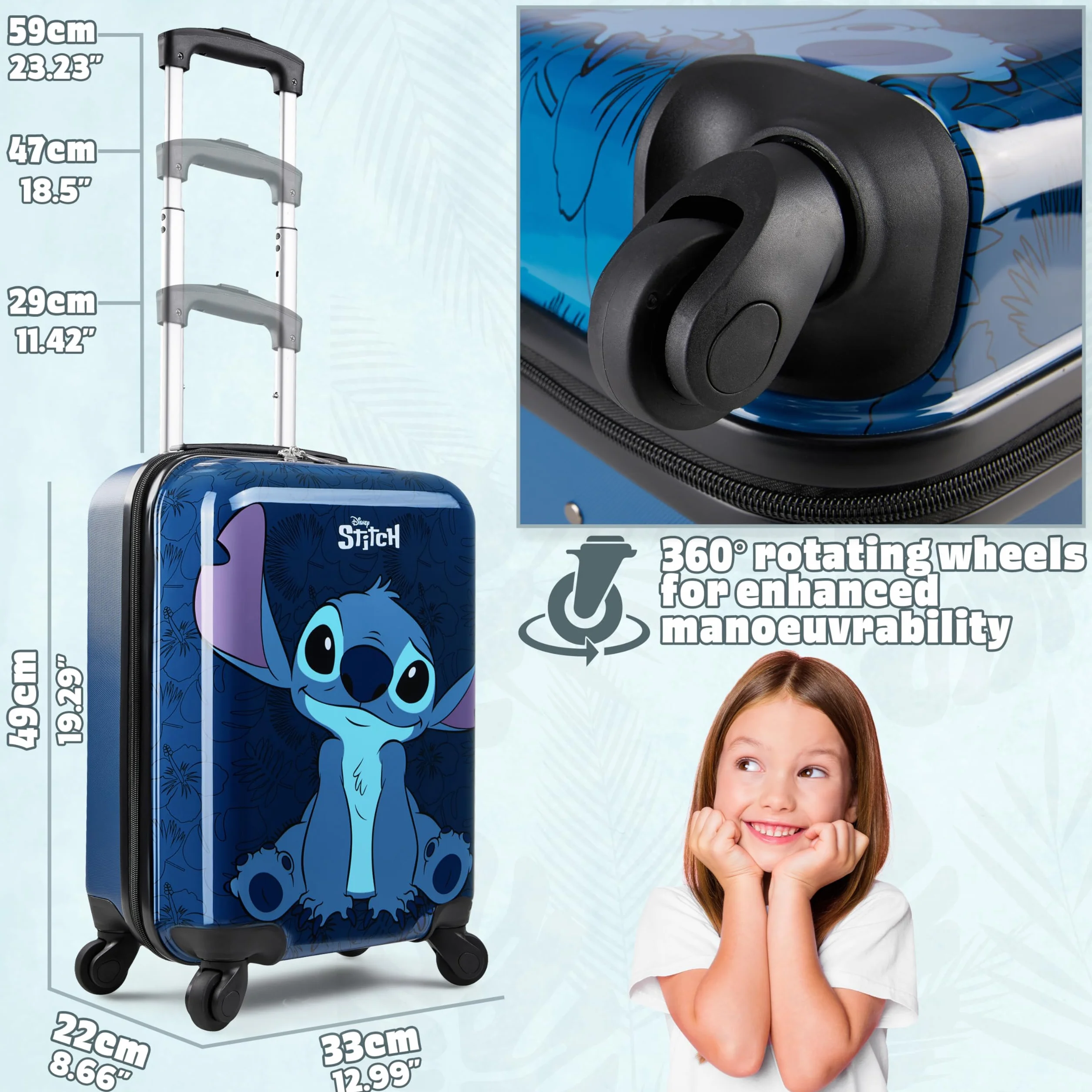 Disney Stitch Maleta de Viaje Rígidas 49 Centímetros 30 litros con 4 Ruedas - Regalos Niños (S (L49cm x W33cm - 30L), Armada)