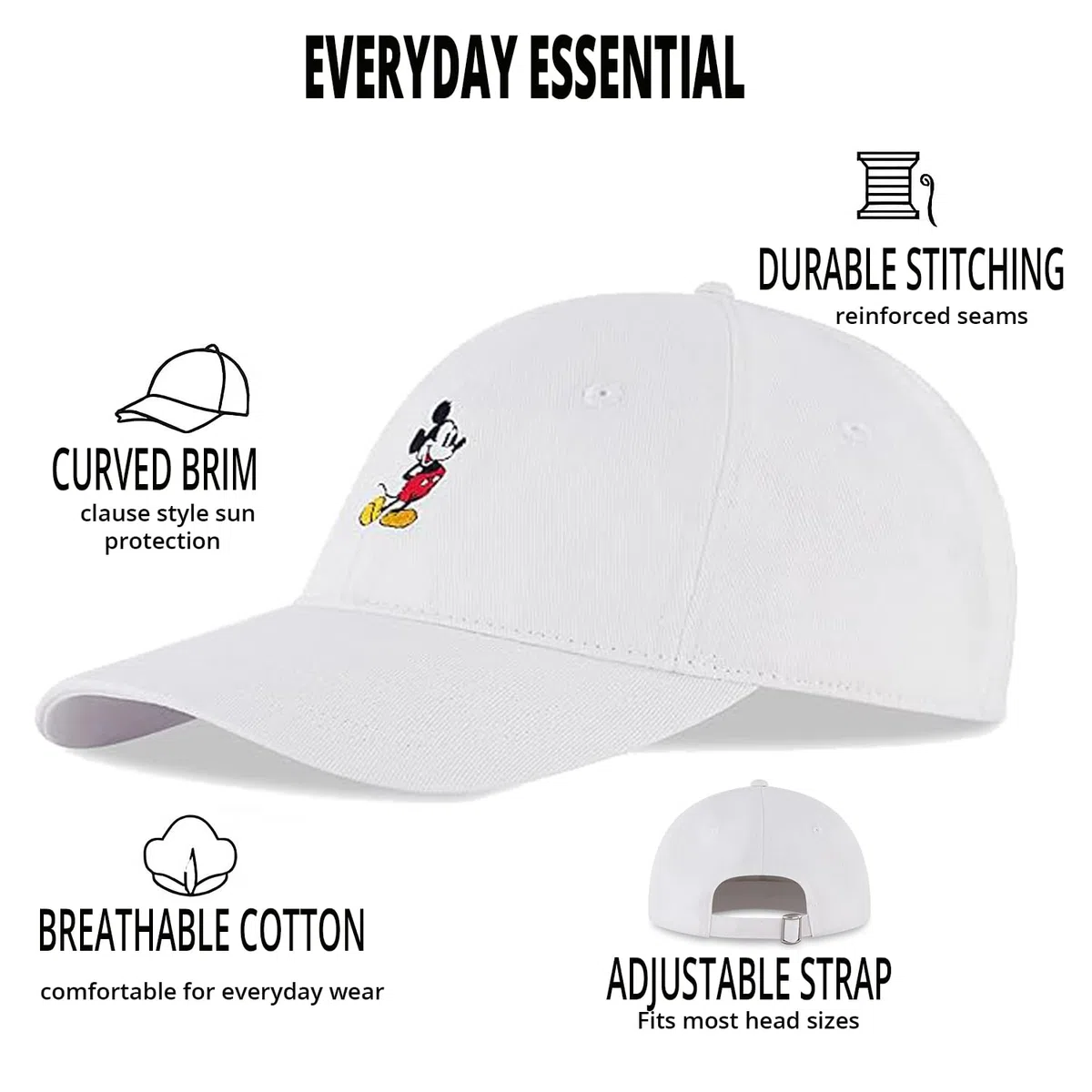 Disney Adult Baseball Cap, Mickey Mouse Adjustable Dad Hat Gorra de béisbol para Hombre