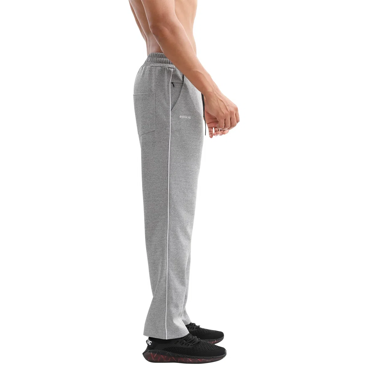 BROKIG Pantalones rectos para hombre, pantalones largos, bajos abiertos, corte holgado, pantalones deportivos para hombre, pantalones de ocio con bolsillos, cómodos pantalones de entrenamiento para