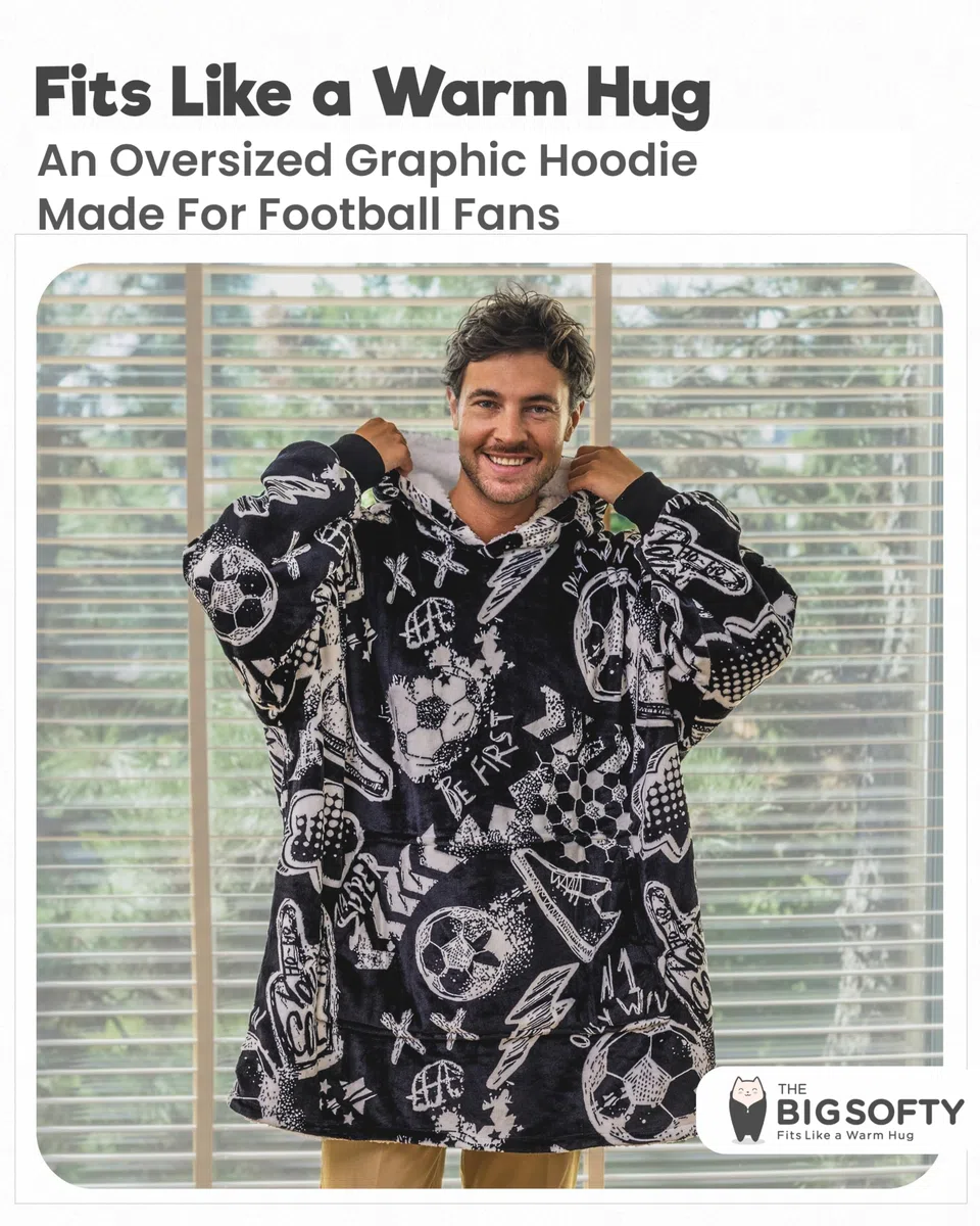 The Big Softy Sudadera con capucha de gran tamaño - Sudadera con capucha de gran tamaño con estampado gráfico, manta suave y cálida con capucha de Sherpa