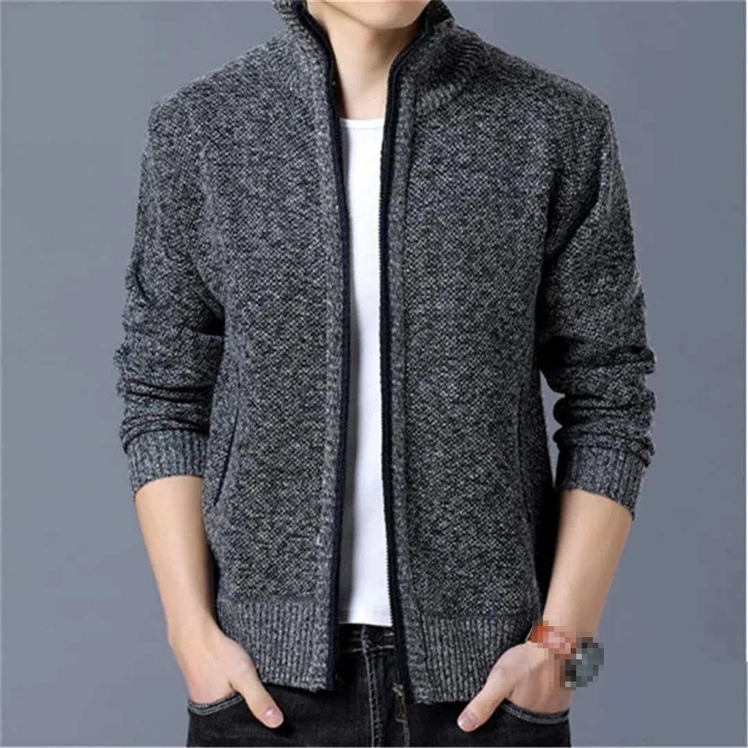 Vogrtcc Chaqueta térmica de punto Otoño/Invierno de los hombres Suéter de punto con cremallera Chaqueta casual Plus Size, Light Gray, XL
