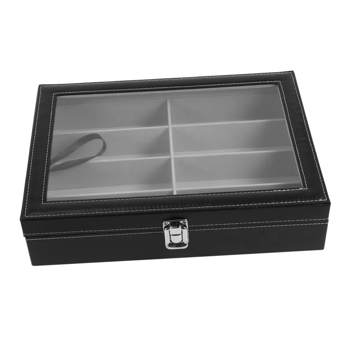 Holibanna Estuche para Almacenar Gafas De Sol Negro con 8 Rejillas, Interior De Tela Gris, Carcasa De Densidad De Madera y PU, Expositor Compacto para Tienda y Uso Doméstico