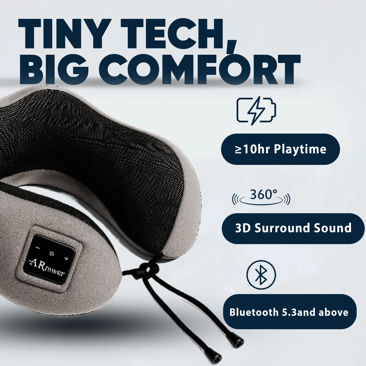 Almohada de cuello semicircular con Bluetooth y altavoz inalámbrico Bluetooth adecuado para avión, autobús, tren, coche, oficina y camping al aire libre para dormir, descansar, los mejores