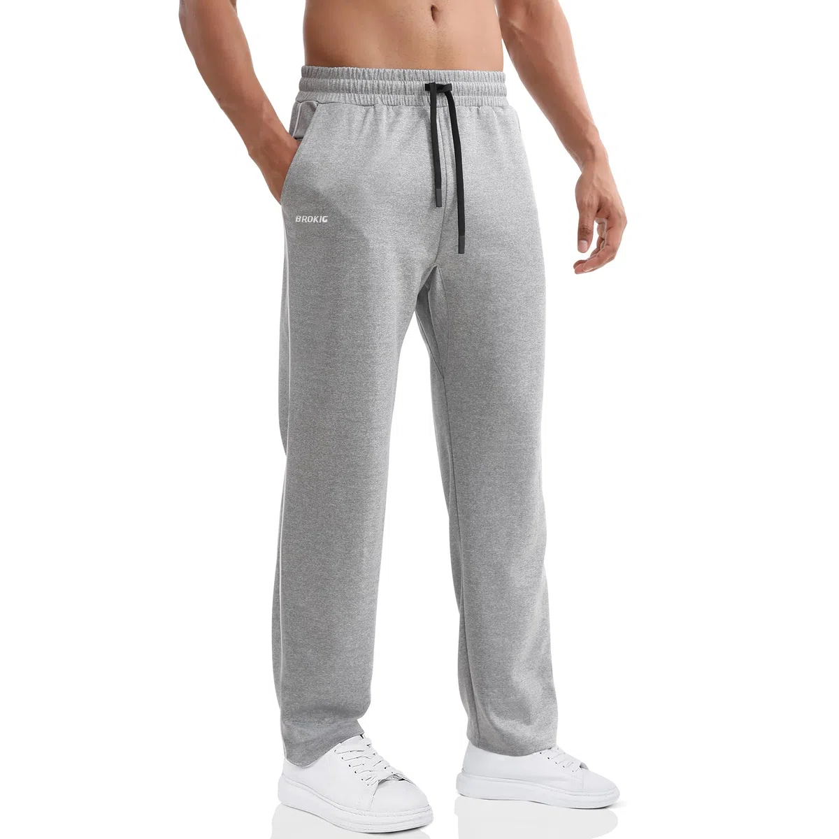 BROKIG Pantalones rectos para hombre, pantalones largos, bajos abiertos, corte holgado, pantalones deportivos para hombre, pantalones de ocio con bolsillos, cómodos pantalones de entrenamiento para