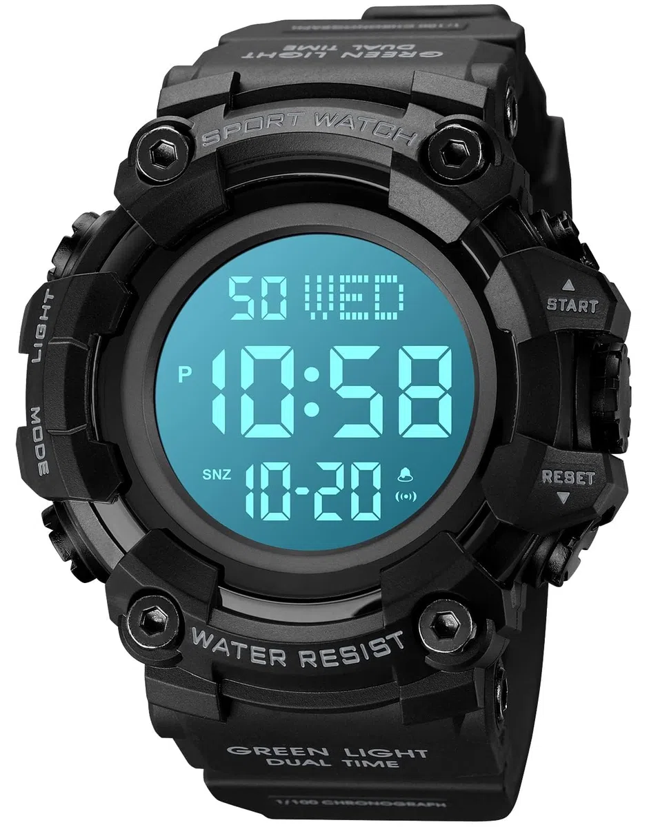 XCZAP Reloj deportivo negro para hombre, cronógrafo de cara grande, reloj de pulsera militar con manecillas luminosas, correa de silicona casual impermeable para uso diario y exterior, regalo para
