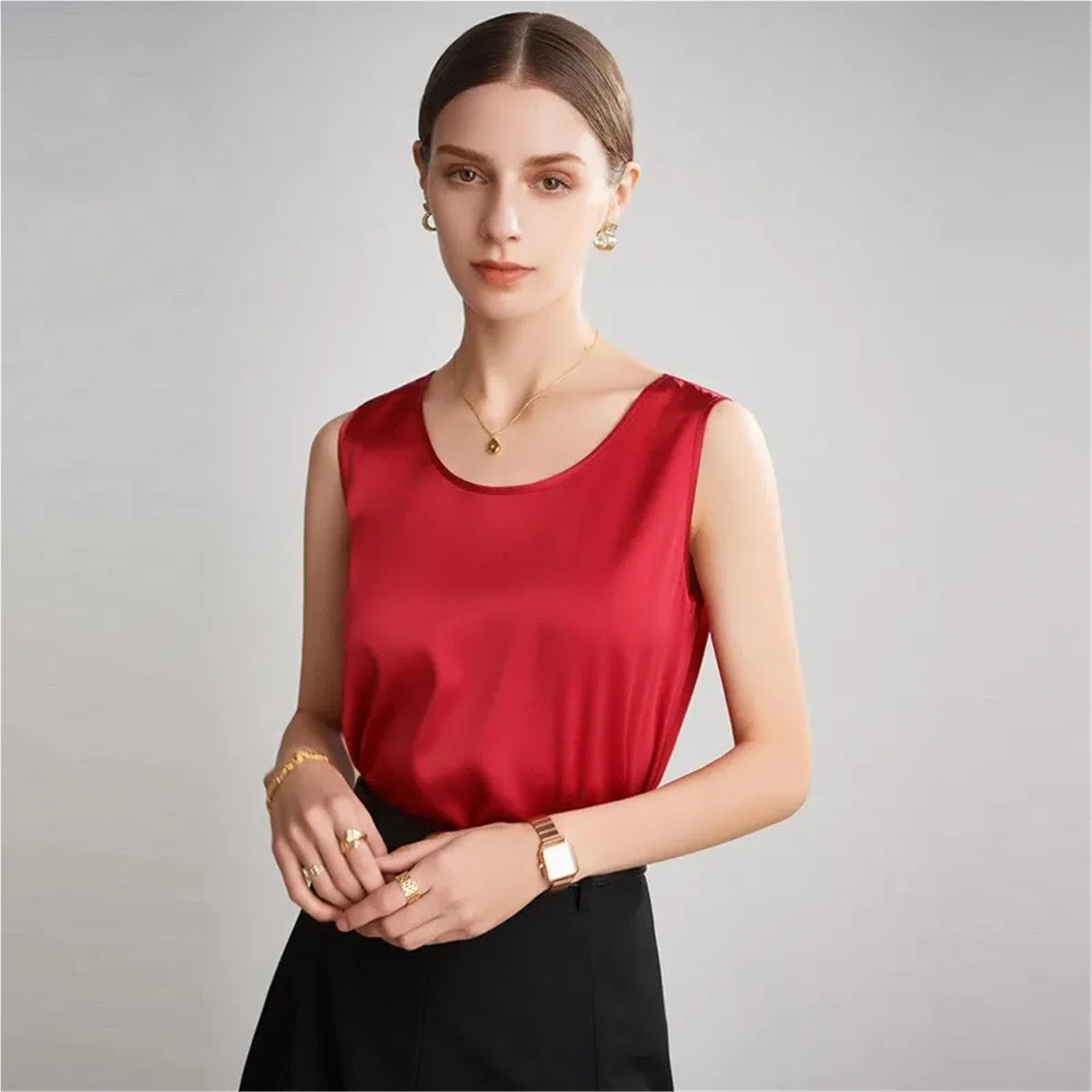 Camisetas sin Mangas de Seda Natural Pura for Mujer, Camisetas básicas, Top sin Mangas de Seda auténtica, Ropa de Verano Multicolor para Uso Diario, Viajes