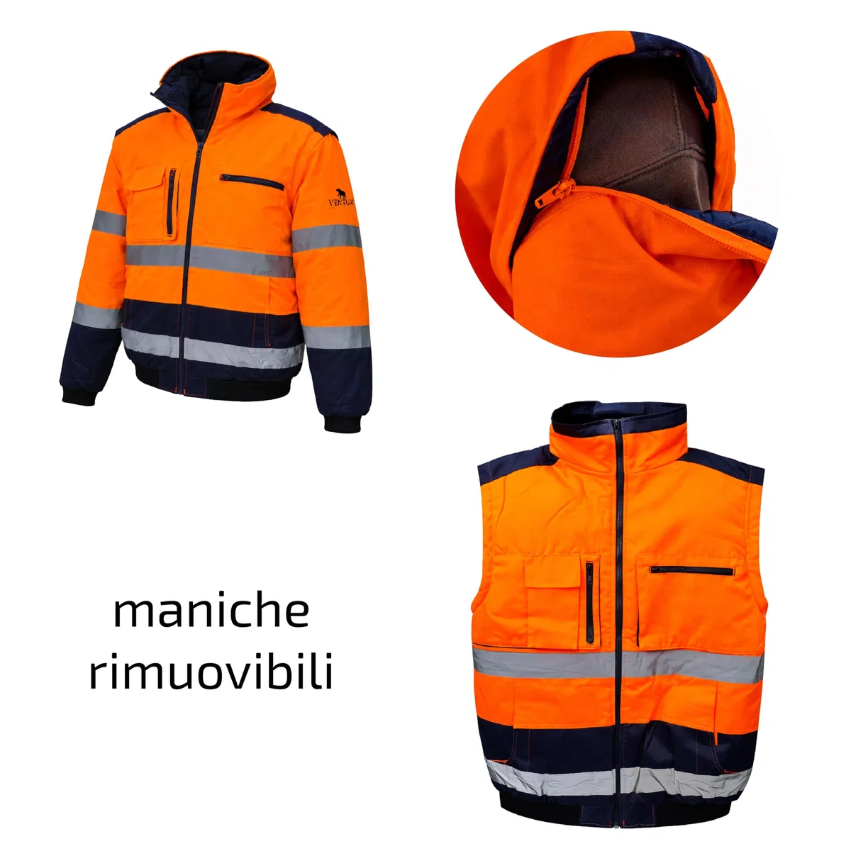 Chaqueta Alta Visibilidad 3XL Naranja Azul – Impermeable Mangas Extraíbles ISO 20471