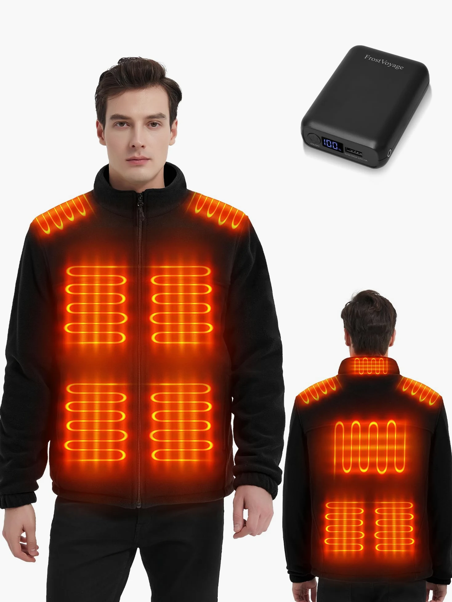 Chaqueta Calefactable Hombre con Bateria 18400 mAh, Chaqueta Termica Polar Abrigo Cazadora Ropa Calefactables Hombre Chaquetas con Calefaccion Invierno, 10 Zonas de Calentamiento