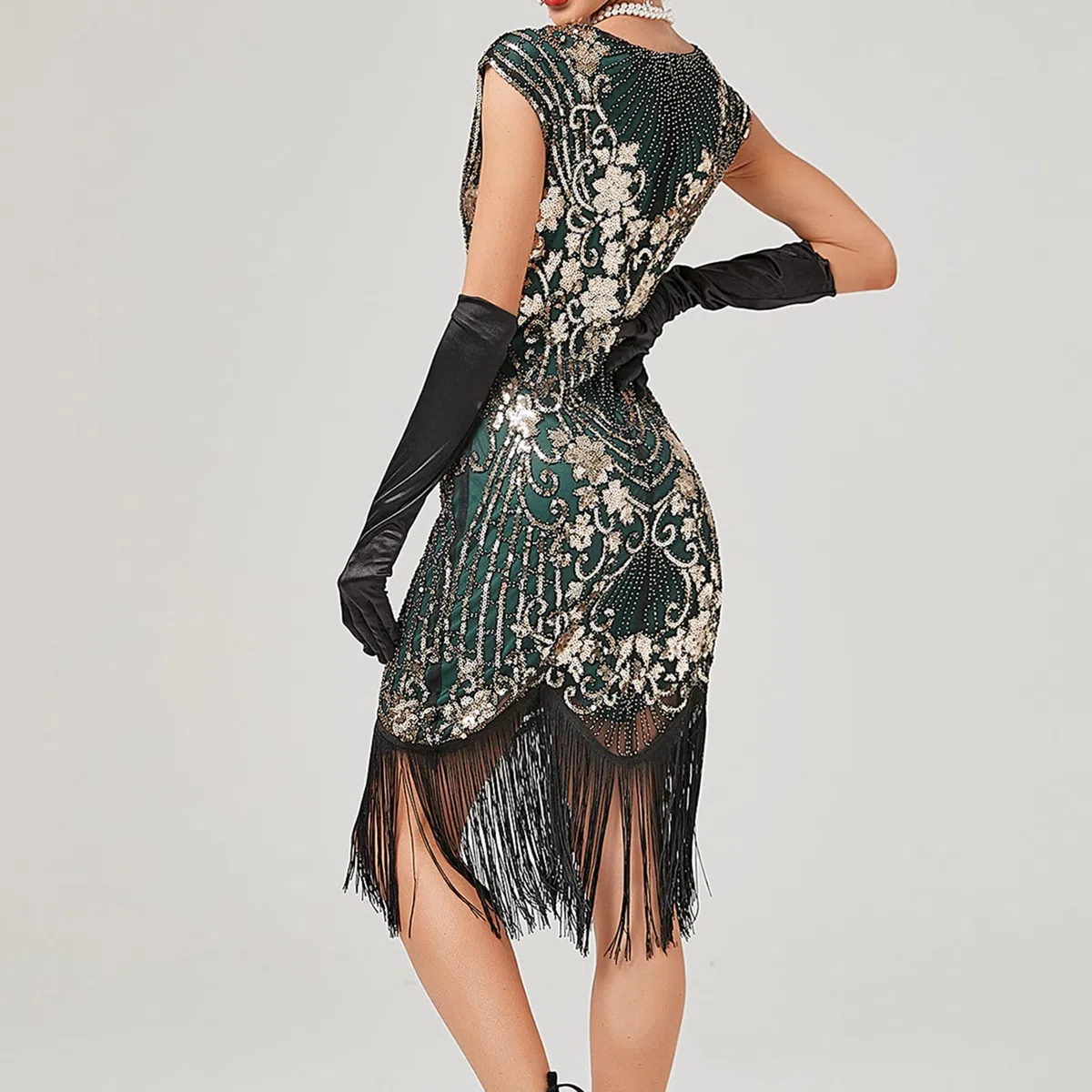 Vestido de Noche Flapper para Mujer Elegante con Lentejuelas y Detalles de Borlas para Formal