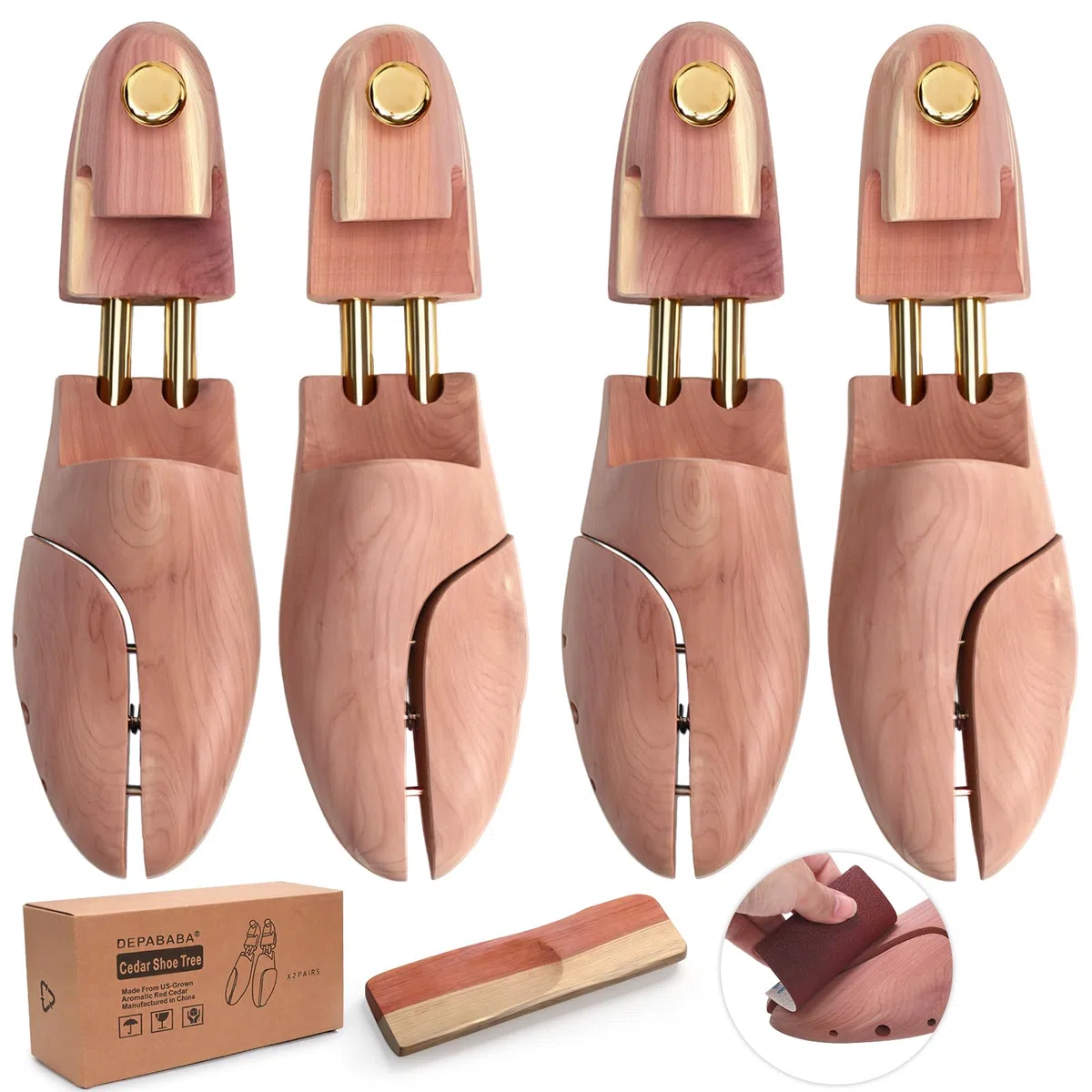 Árboles de cedro para zapatos para hombre, madera, tubo doble, paquete de 2, tallas 7-14, De madera, Medium(Fits Shoe Size 9-10) | Construcción de madera de cedro rojo, camilla de calzado, ideal para tenis, botas y zapatos de vestir, casual