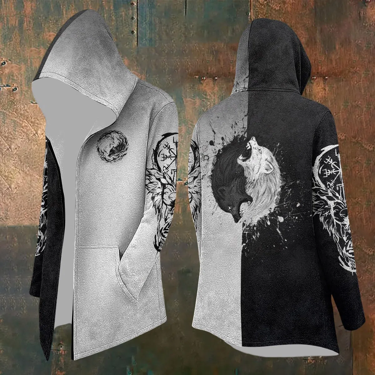 Genérico Cárdigan Largo Hombre Capucha Estampado Único Estilo Casual Elegante Chaqueta Punto Otoño Invierno