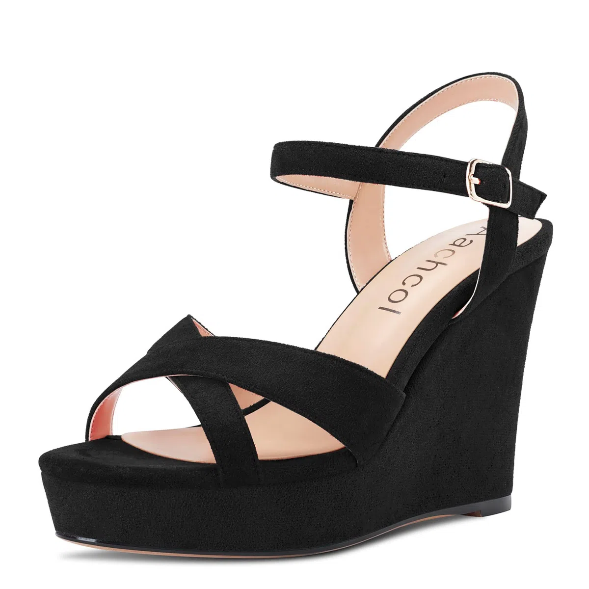Aachcol Mujer Sandalias Plataforma cuña esparto Abierta Punta Correa Tobillo Slingback Chunky Ancho Alto High Heel Dress Zapatos Ante 10 CM
