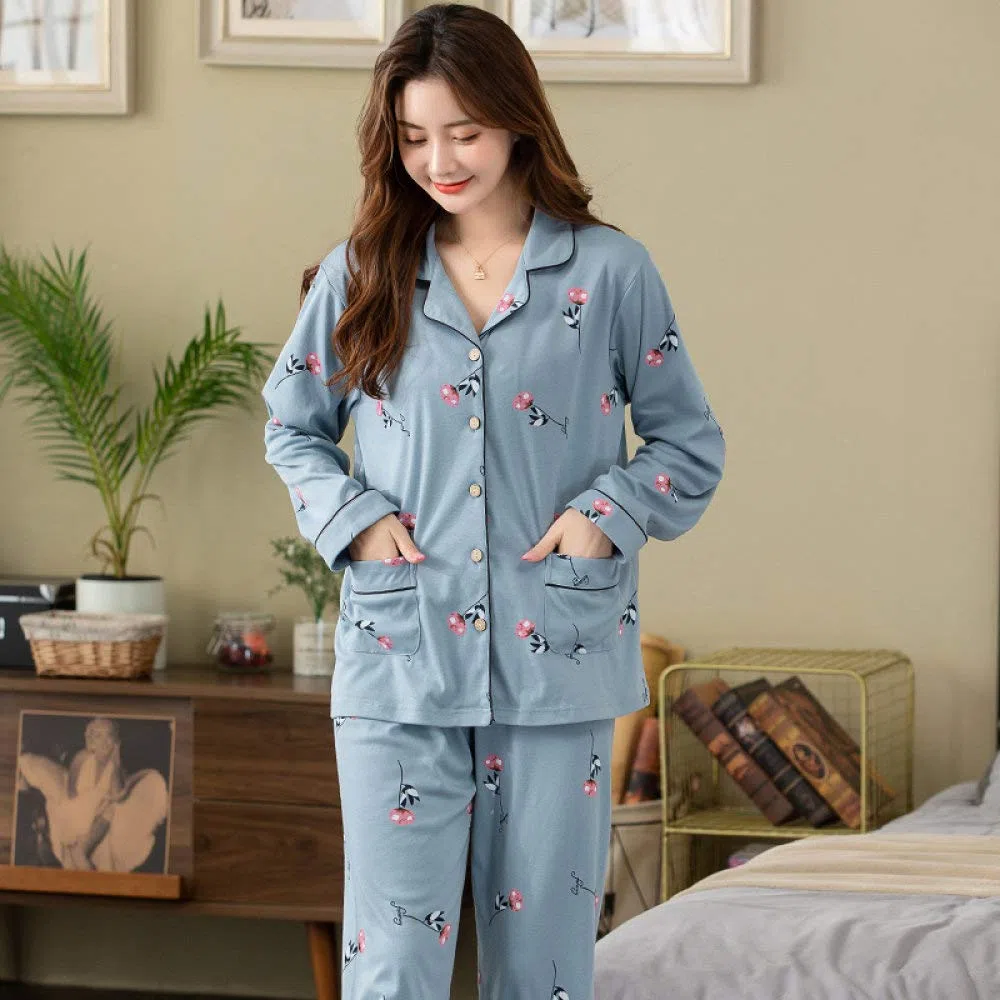 Conjunto De Pijamas De Mujer,Conjunto De Pijamas De Algodón Suave Con Estampado De Botones Conjuntos De Pijamas Con Bolsillos Ropa De Dormir De Manga Larga Tallas Grandes Ropa De Dormir Ropa De Dorm