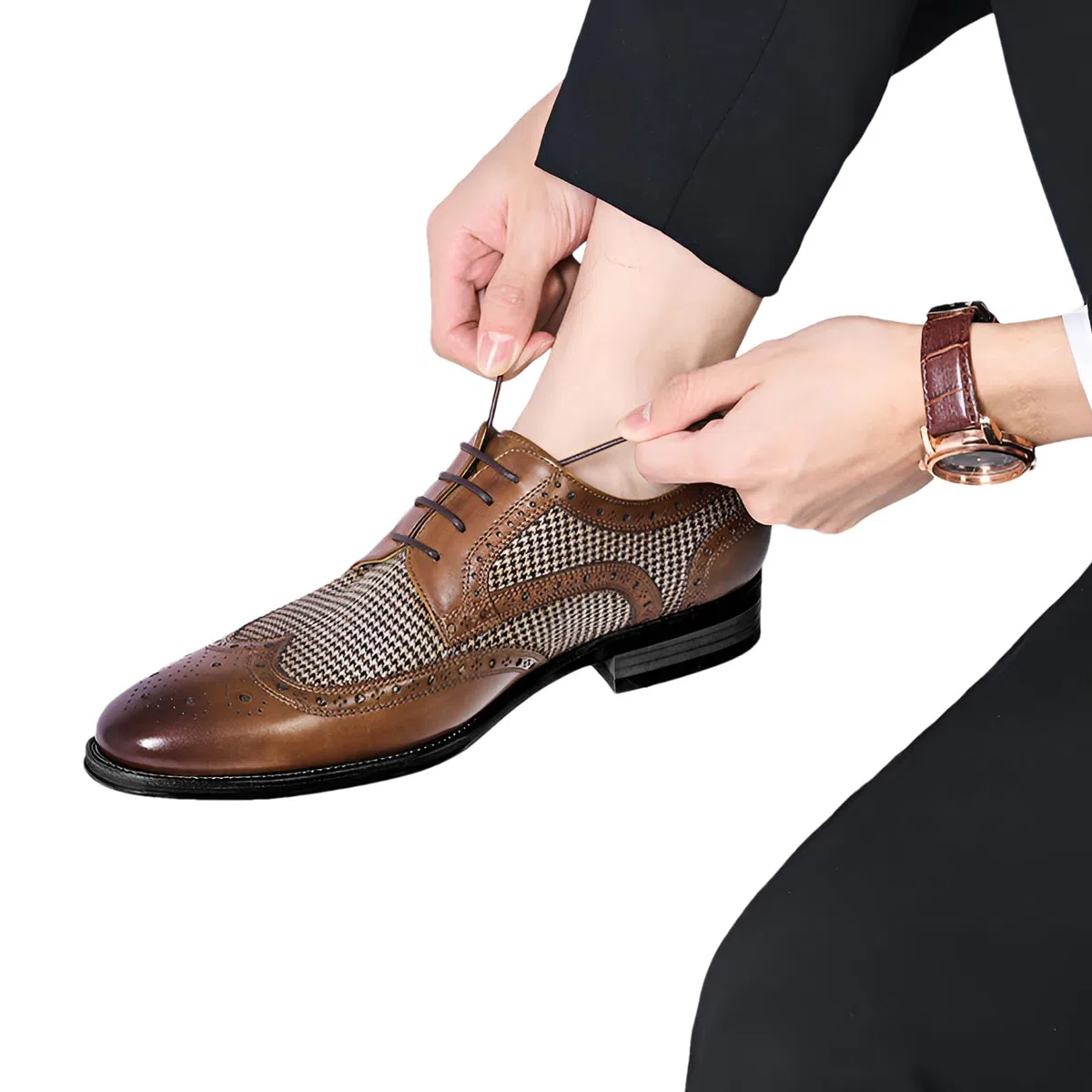 ANUFER Hombre Guapo Bloque de Color Zapatos de Vestir con Cordones Piel Sintética Brogues