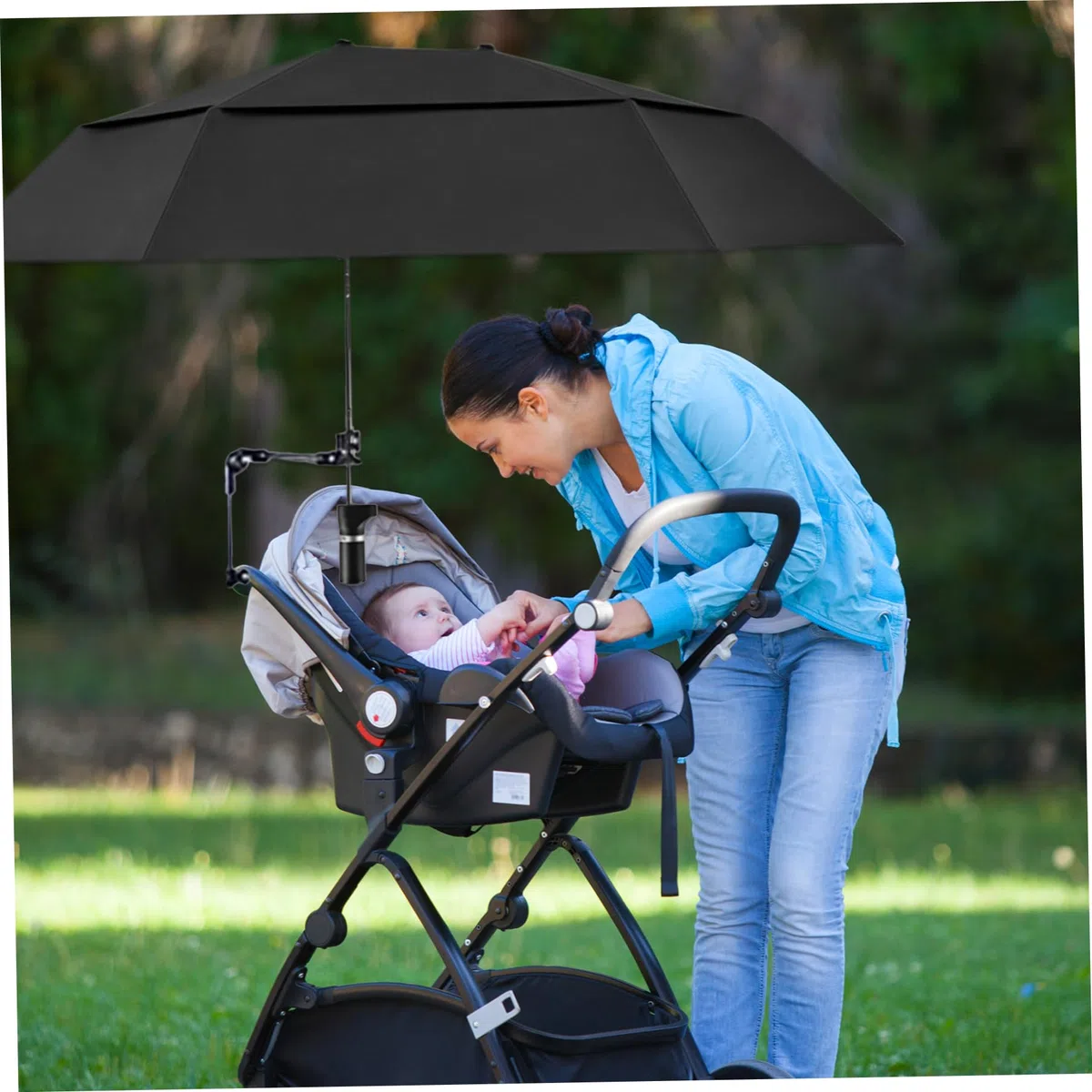 Paraguas para silla de ruedas con abrazadera, paraguas para silla con abrazadera ajustable, protección contra la lluvia/UV, de ruedas, sombrilla extendida de doble cara 40, 9 para cochecito, coc