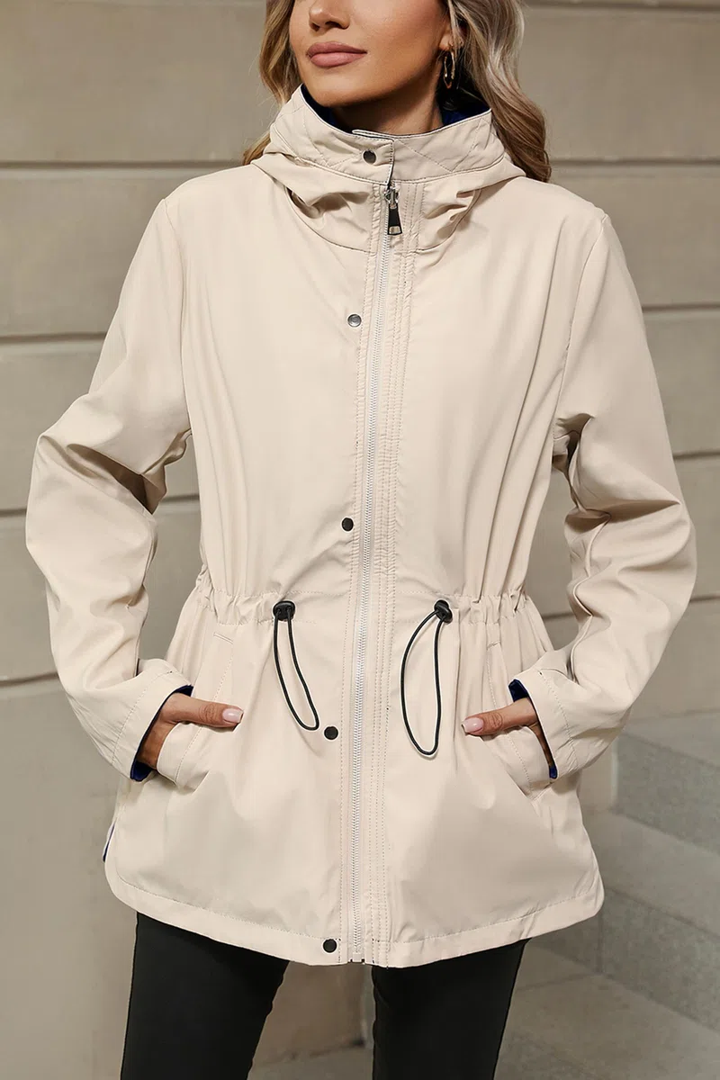 Giolshon Chaqueta cortavientos ligera para mujer Chaqueta de manga larga con cremallera Impermeable para exteriores con capucha