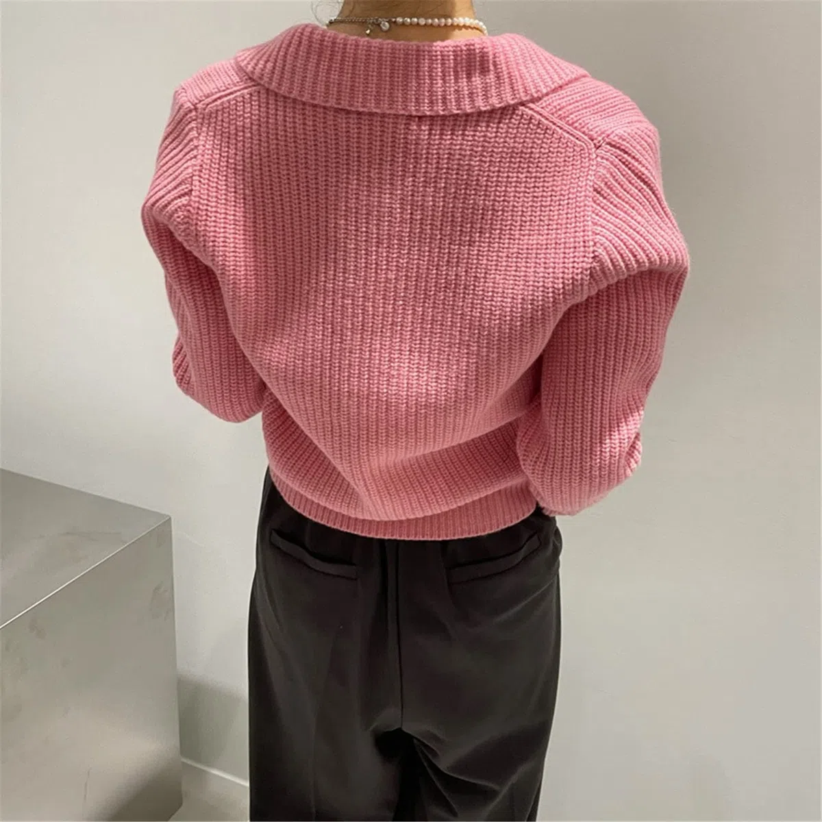 Otoño Invierno De Punto Cardigan Chic Doble Bolsillos Suéter Abrigo Slim Cintura Elegante Chaqueta De Punto, azul, Talla única