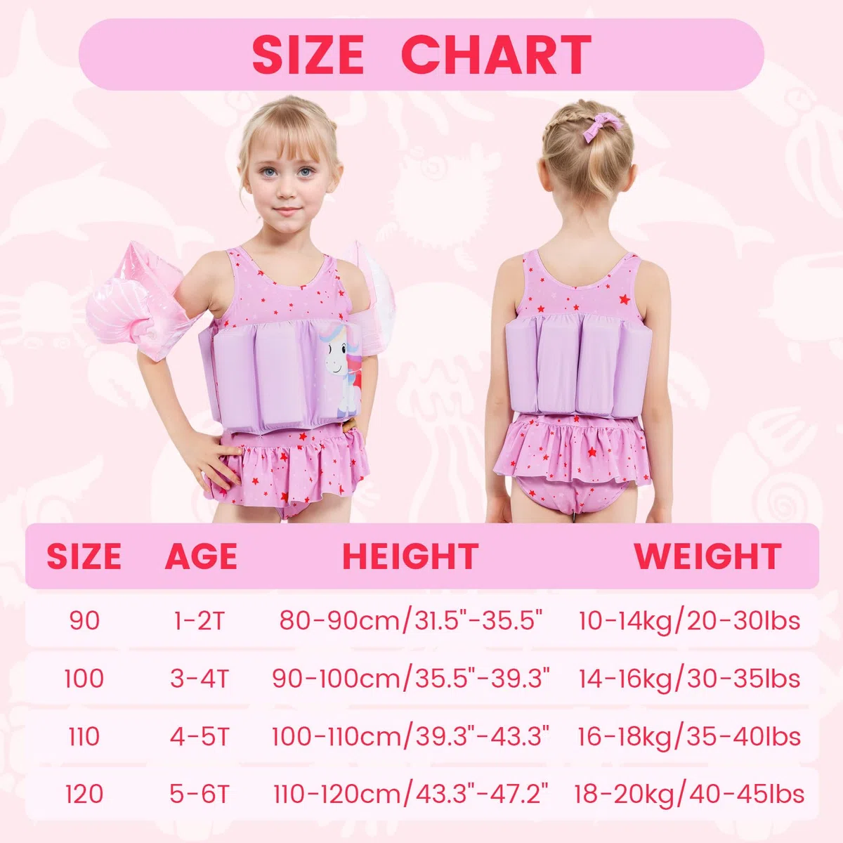 Traje de baño de una pieza con flotación para bebés y niñas