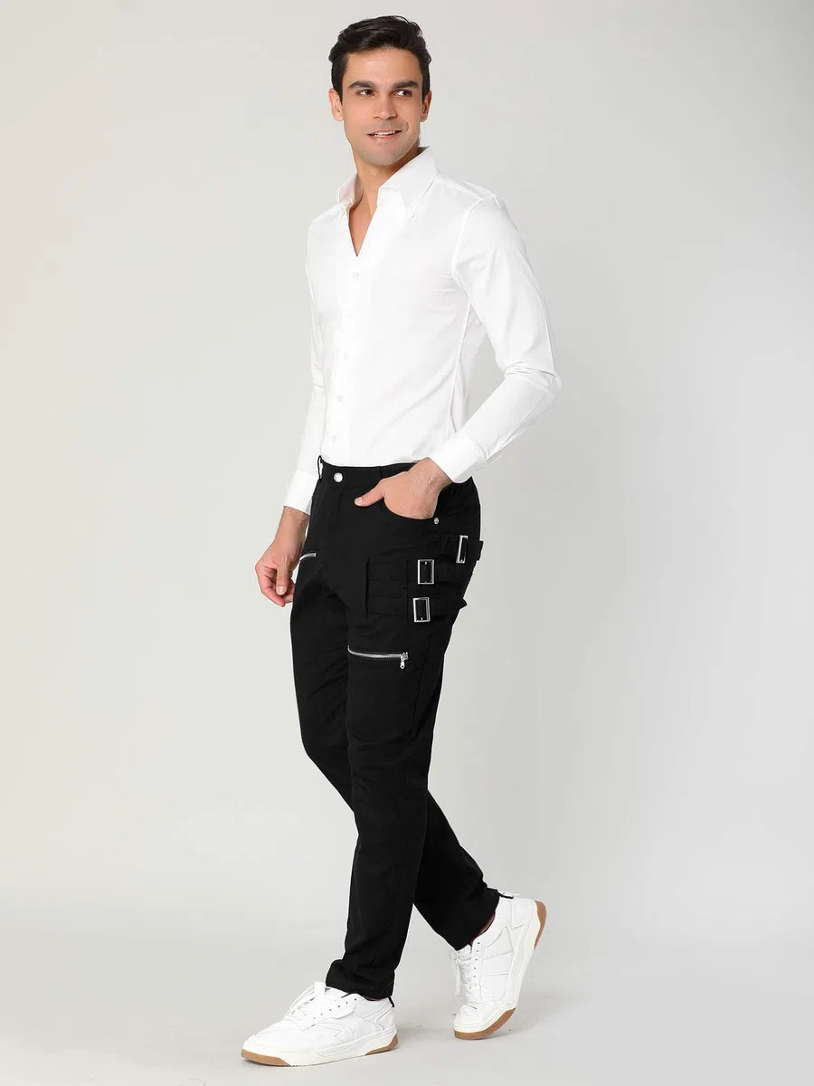uxcell Pantalónes para Hombres Delgado Plano Cinco Bolsillos Hebillas Cremallera Deco Pantalones Elástico De Algodón