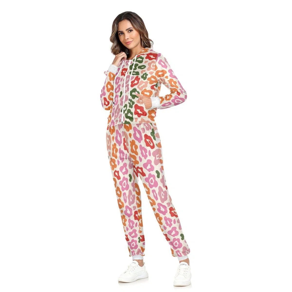 Conjunto deportivo de 2 piezas para mujer, diseño de leopardo animal, manga larga, conjunto deportivo de flores