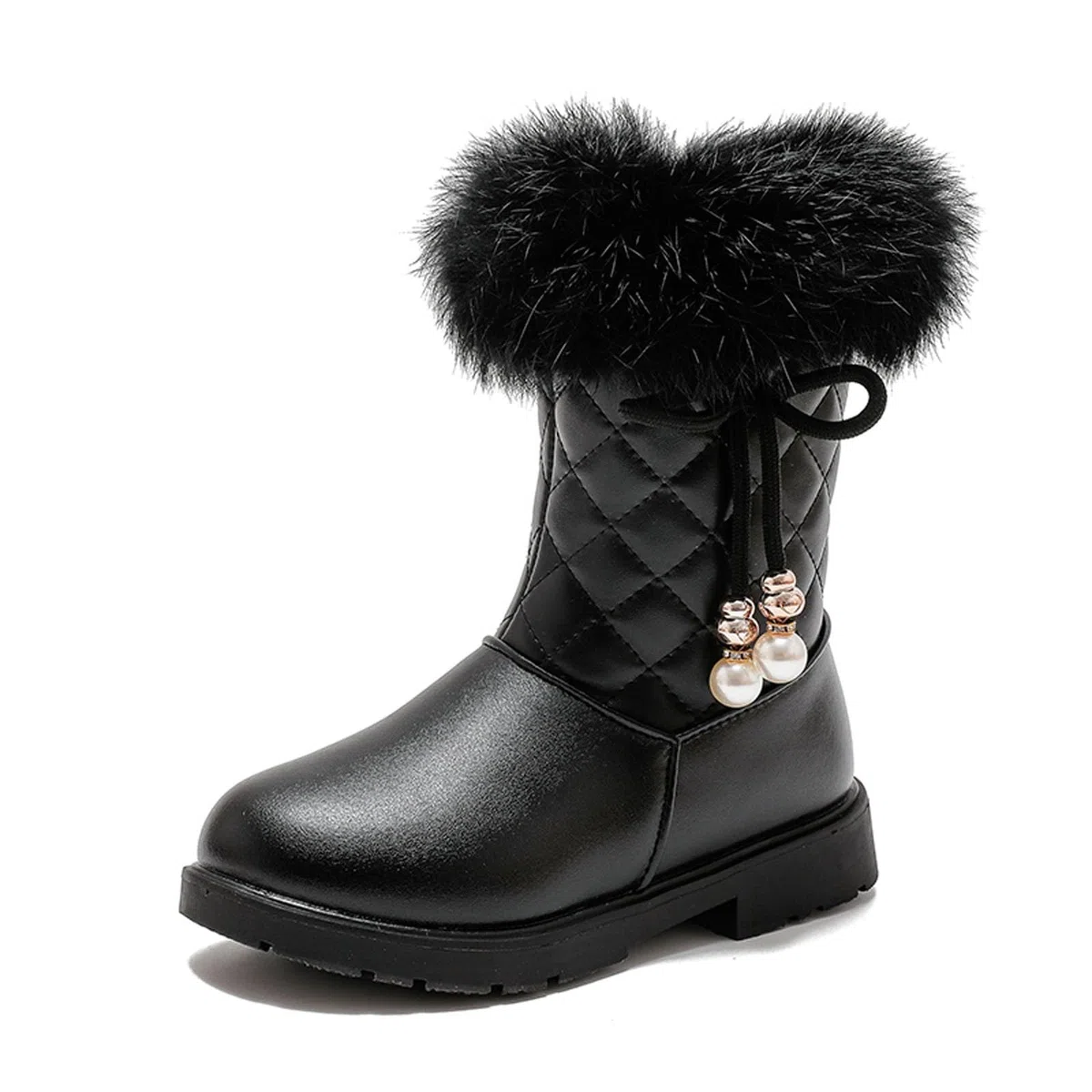 Botas niños fácil Poner Botas de Nieve para niñas de otoño e Invierno con de, Antideslizantes, cálidas y cómodas, Botas con Cremallera Lateral y de Color (Black, 30 Little Child)