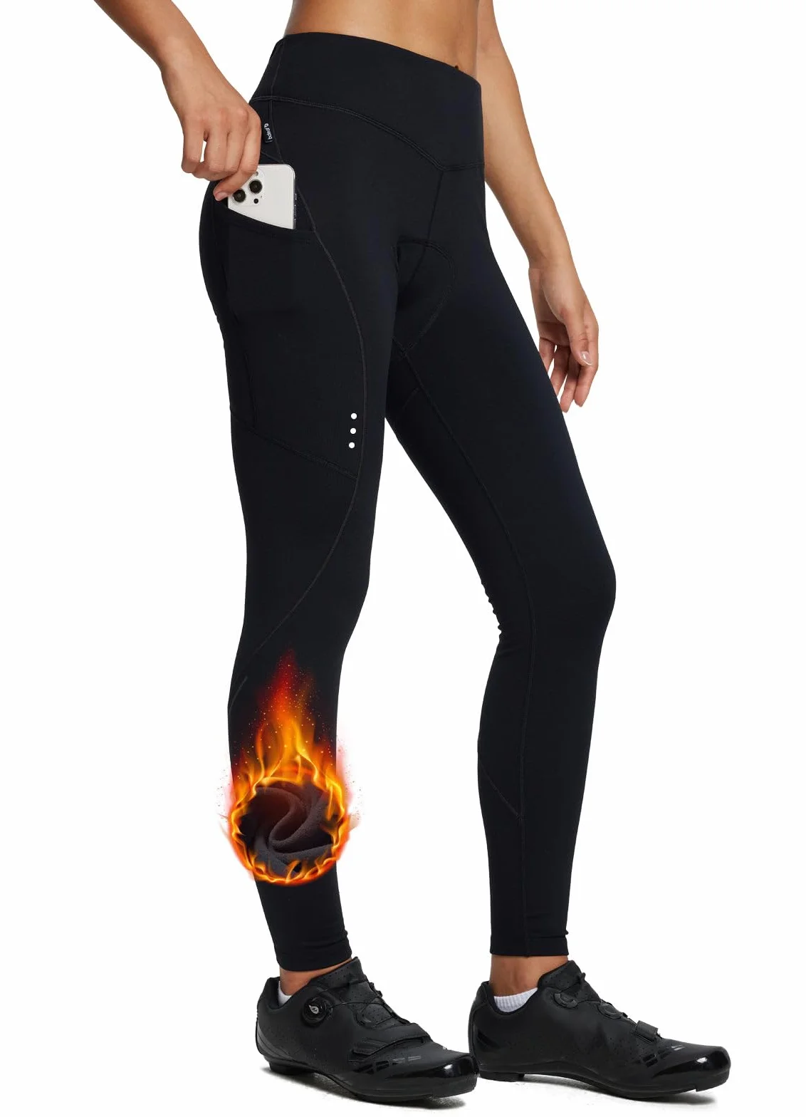 BALEAF Pantalón de ciclismo para mujer, impermeable, térmico, forro polar, resistente al viento, largo acolchado 4D, con bolsillo