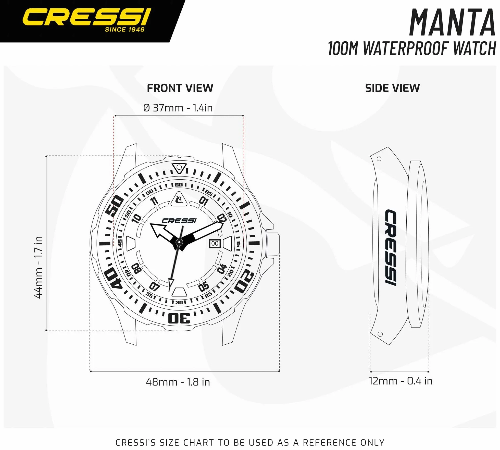 Cressi Manta - Reloj Submarino Profesional 10 ATM con Mecanismo de Cuarzo