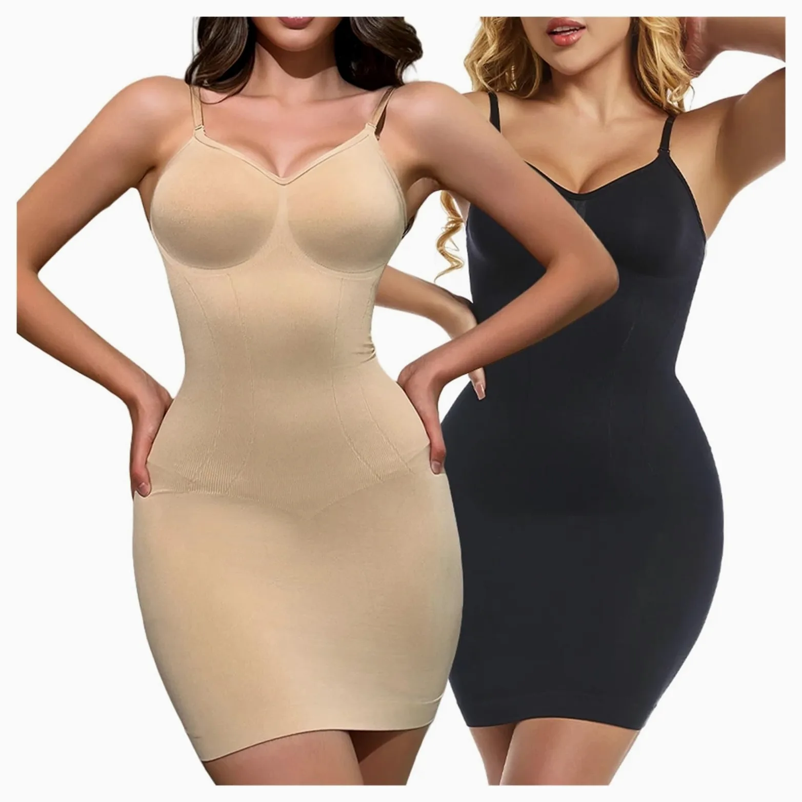 Vestido Moldeador Faja Moldeadora con Escote en V for Mujer, Prenda Interior Ajustada, Levanta glúteos, Control de Abdomen, sin Costuras, compresión Abdominal.(Pink,S)