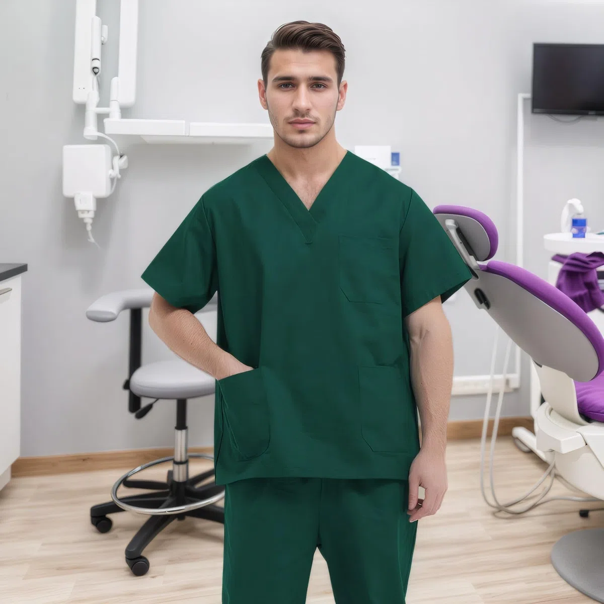 Chesoon Uniforme Médico para Hombres Verano Manga Corta Conjunto Tejido Elástico Secado Rápido para Dentistas Clínicas