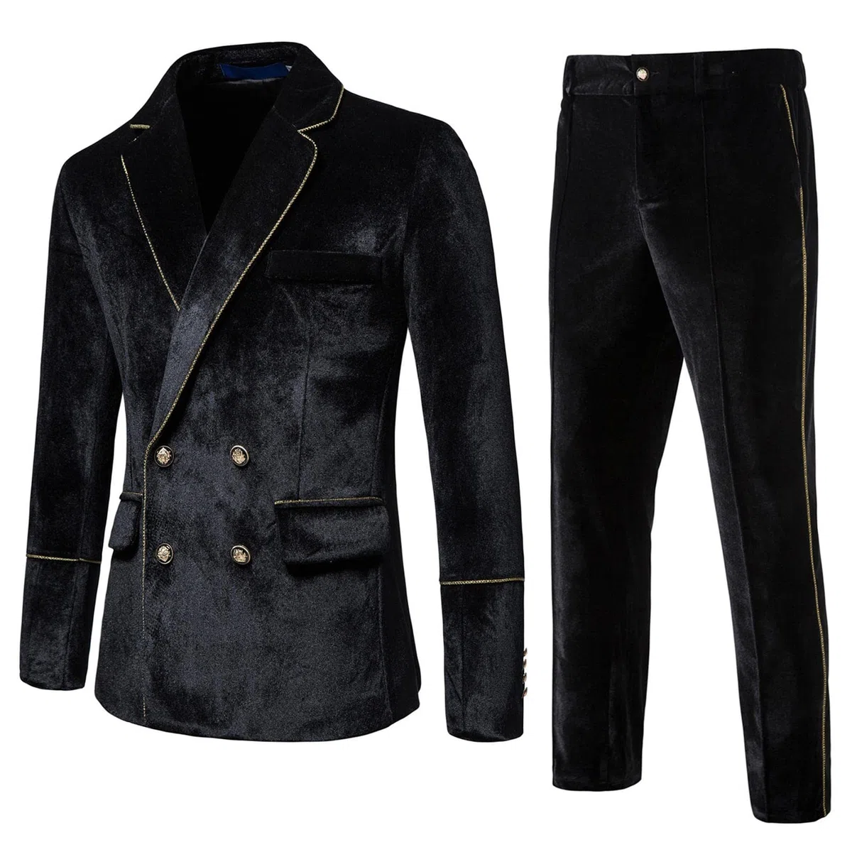 Traje de hombre de 2 piezas de terciopelo miel delgado cruzado color sólido vestido de noche traje de padrino de boda traje de otoño e invierno moderno formal elegante traje para boda fiesta