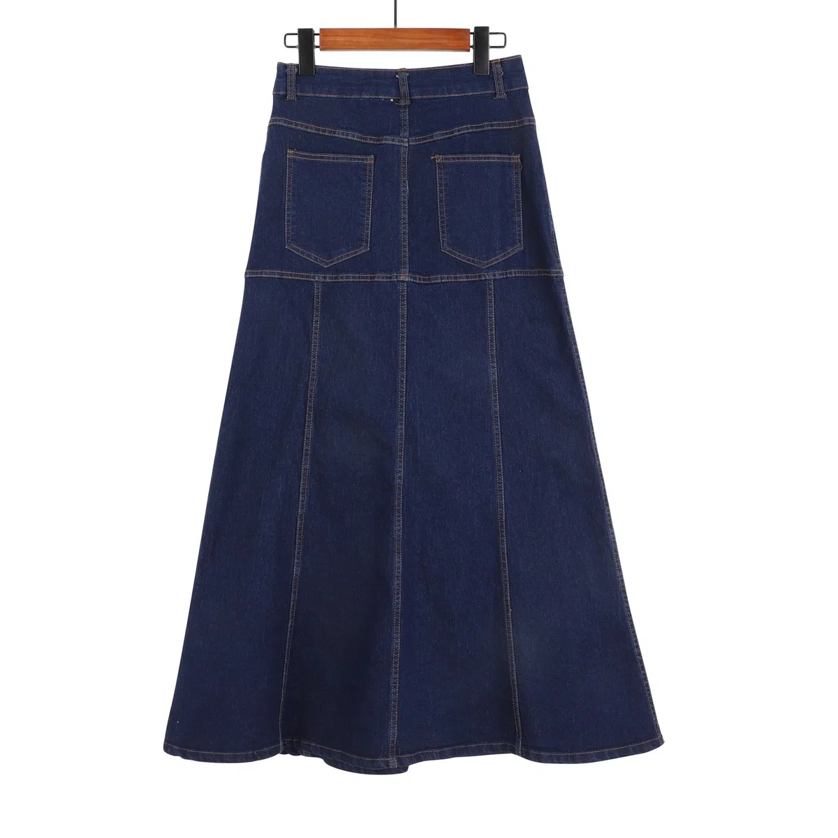 Falda midi Vaqueros para mujer: falda vaquera para mujer hasta la rodilla elegante falda larga de cintura alta falda acampanada con bolsillos y tira de botones falda de verano holgada falda plisada