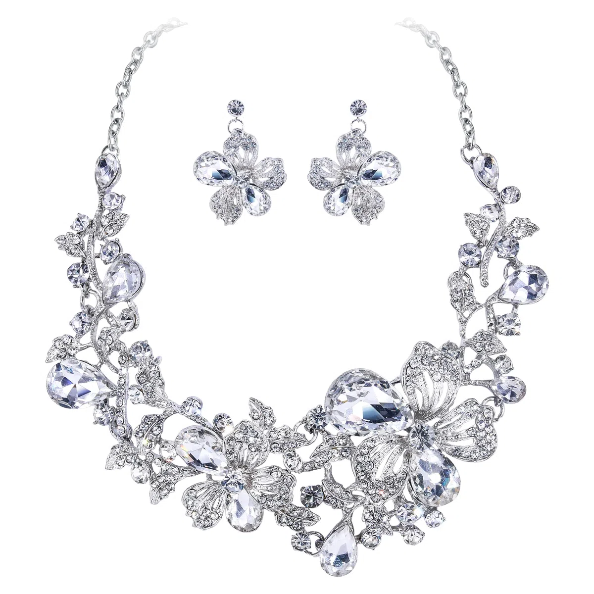 Juego de joyas para novia con diseño de rosas, para boda, collar y pendientes