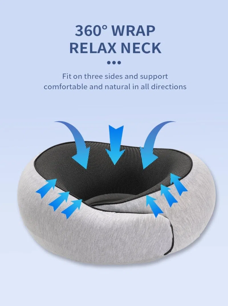 Almohada De Viaje, Soporte Ergonómico, Espuma Viscoelástica De Alta Densidad, Uso En Múltiples Posiciones, Estuche De Transporte Portátil (Blue)
