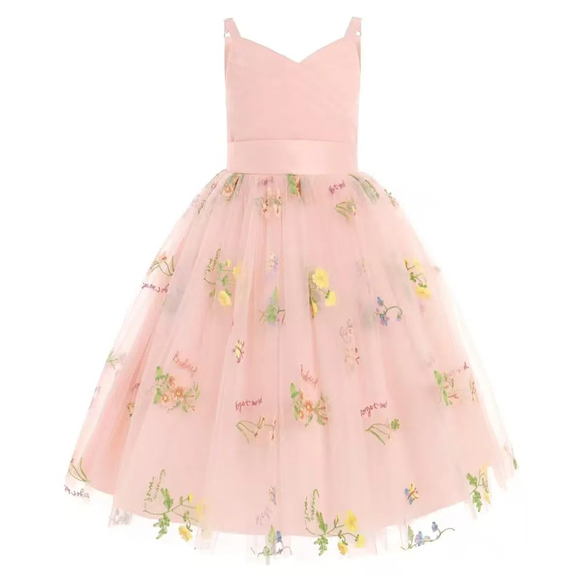 Genérico Vestido de cumpleaños Infantil con Tirantes de Encaje Bordado (3 a 14 años) (4-6 Years)