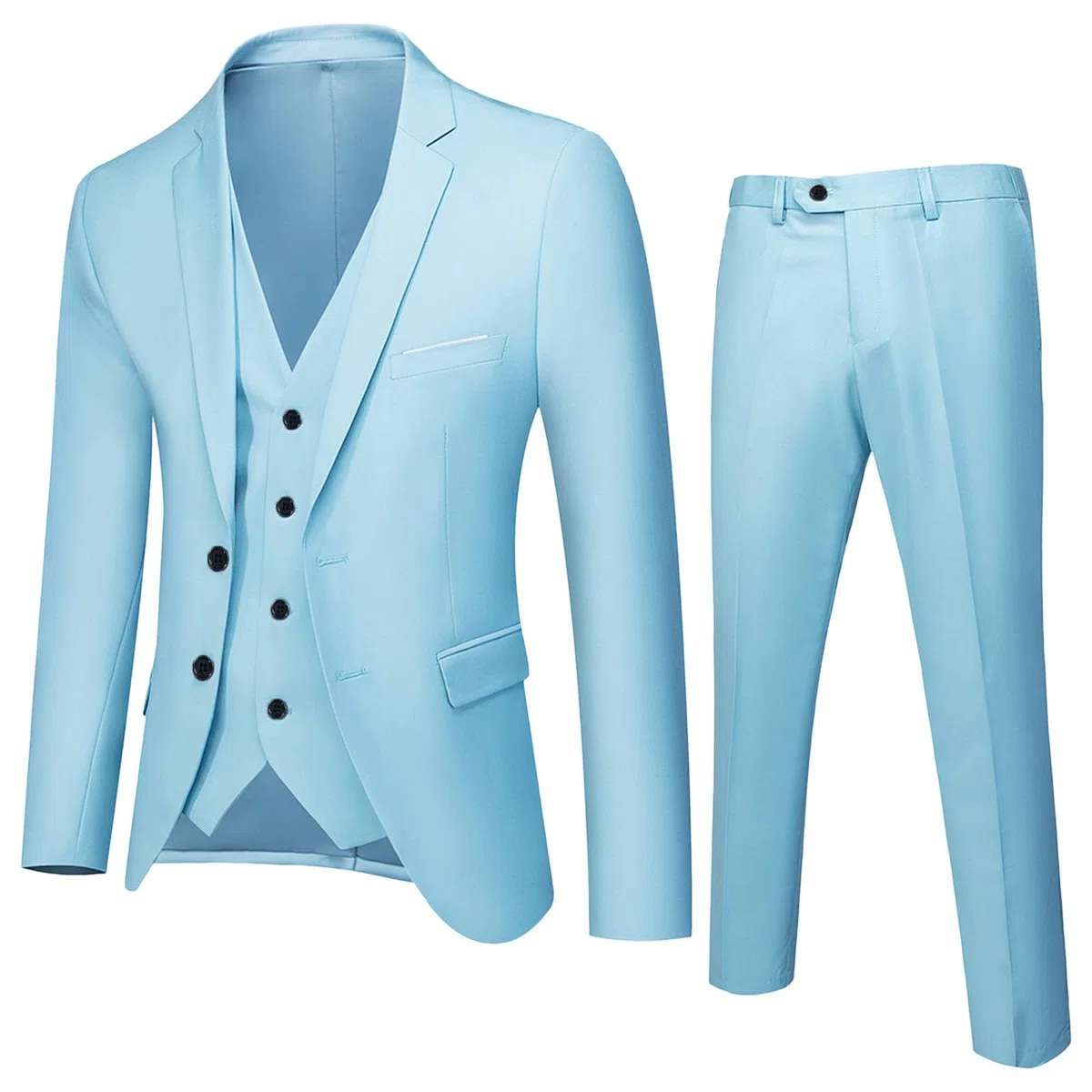 Niños Niño Bebé Niño Primavera Sólido Manga Larga Pantalones Abrigo Chaleco Trajes 3PC Ropa (Azul, 14-15 Años)