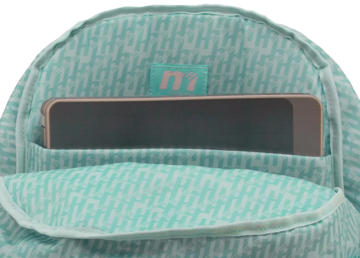 Sportandem Tandem mochila escolar doble cuerpo con compartimento acolchado para portátil, 23 L, bolsillos para botella y organizador, verde pastel/celeste/rosa