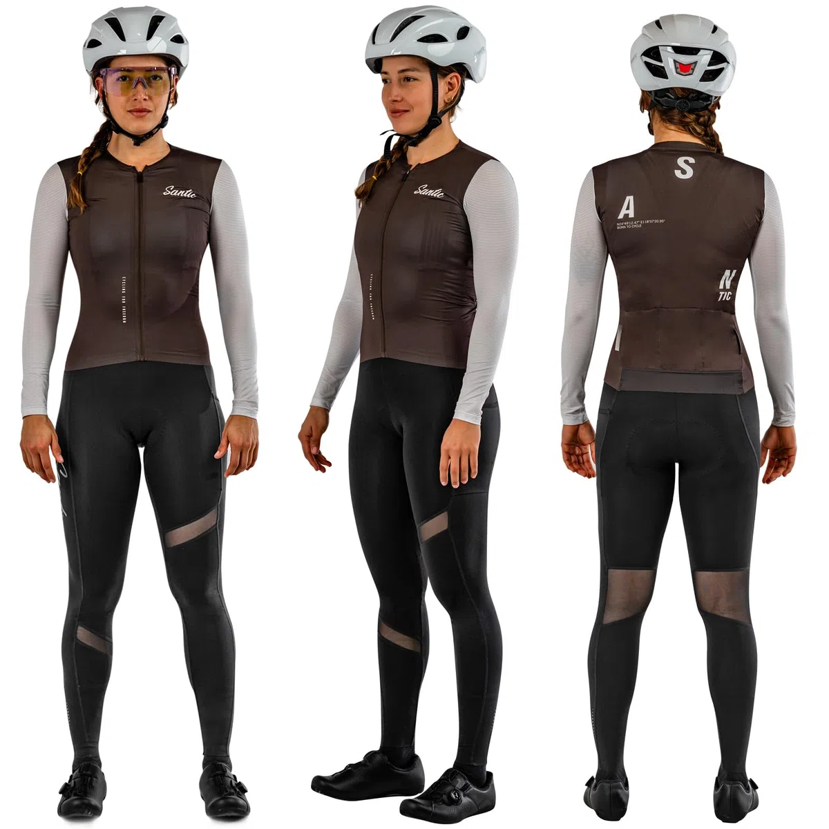 Santic Pantalones largos de ciclismo para mujer, con acolchado en el asiento, reflectantes, superelásticos, tejido de malla transpirable, mallas de ciclismo