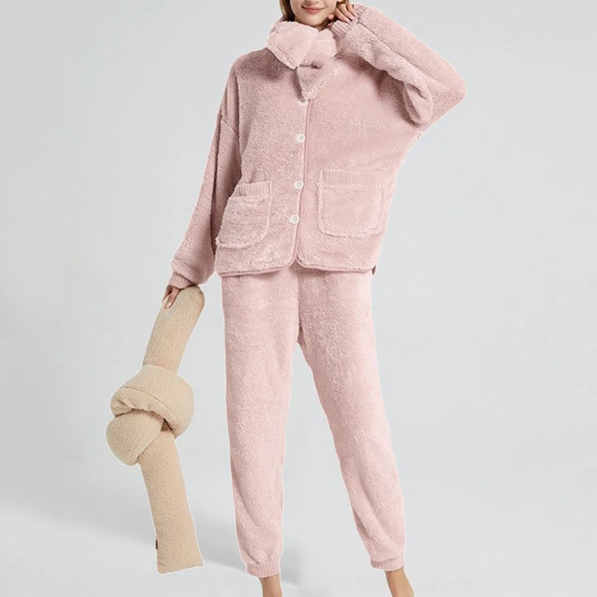 Genérico Pijama Mujer Invierno Pijama Mujer Coralina Gruesa Cárdigan Térmico Conjunto Cálido De Terciopelo para Estar por Casa En Invierno Extremo