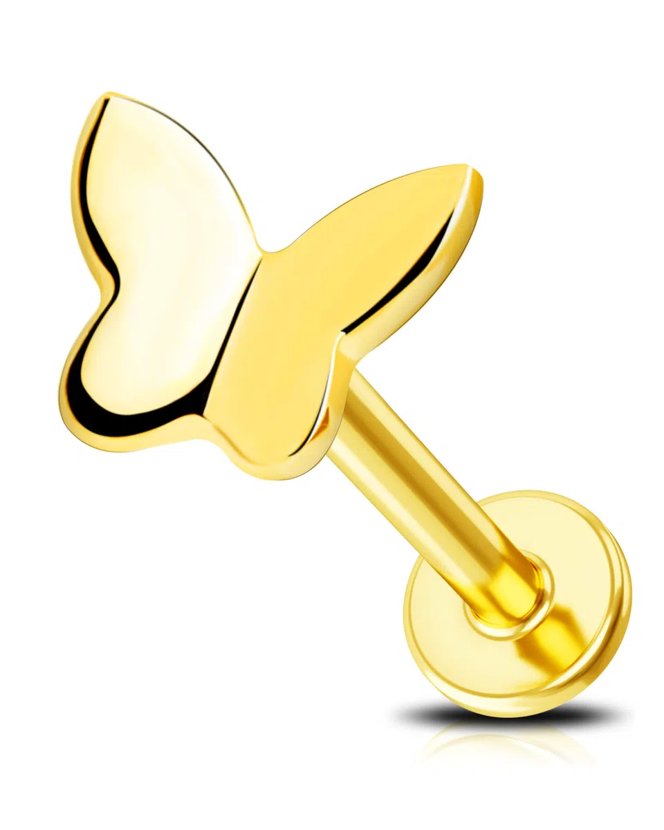 Jewseen Pendientes minimalistas minimalistas de oro macizo de 14 quilates de 16 G, con parte trasera plana, para hélice, cartílago, labio, labio, tragus, para mujeres y hombres
